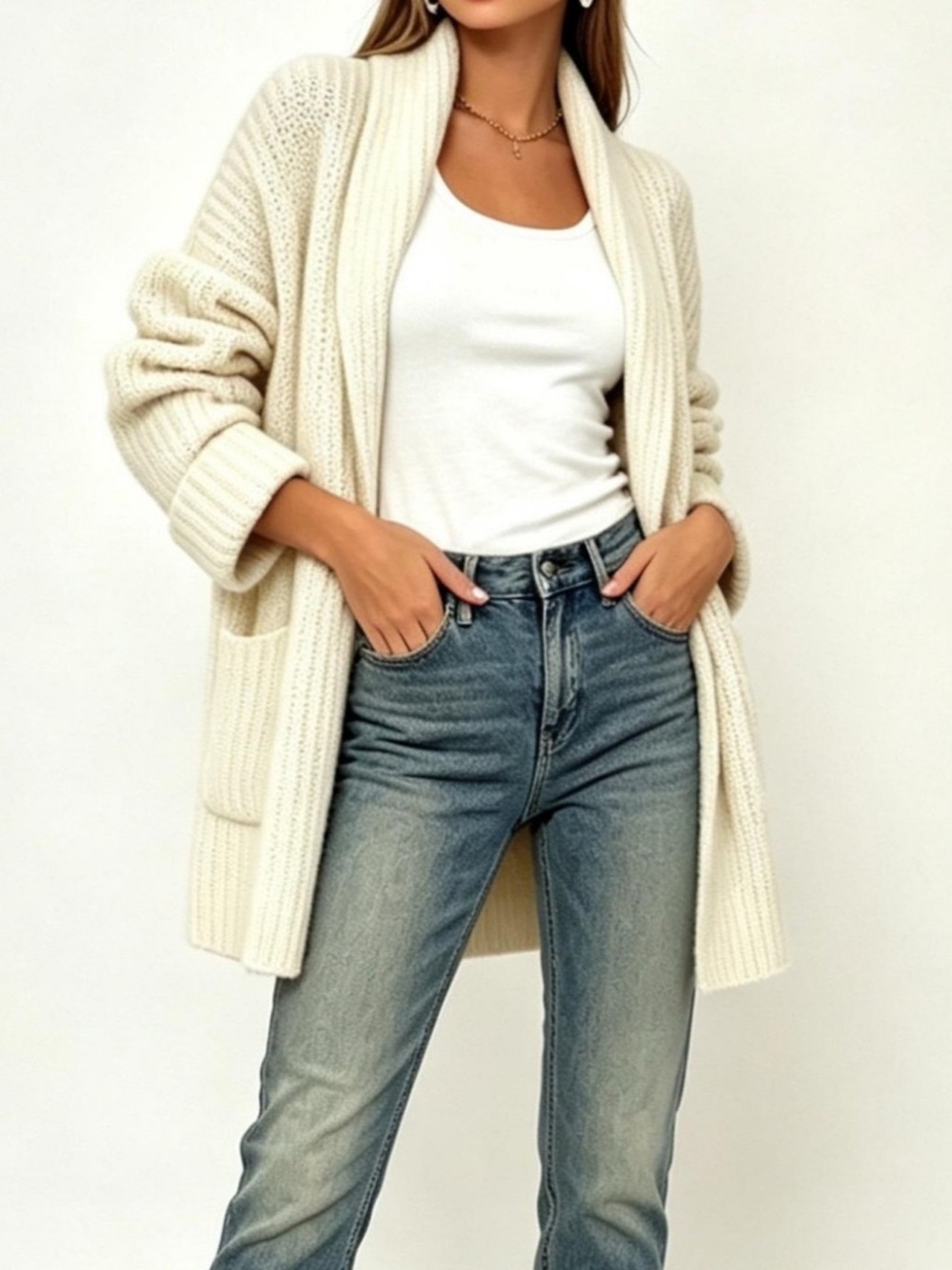 Full Size Open-Front Cardigan with Pockets Plus Size